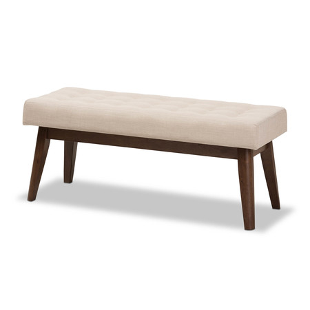 BAXTON STUDIO Elia Walnut Wood Light Beige Button-Tufted Bench 140-7565